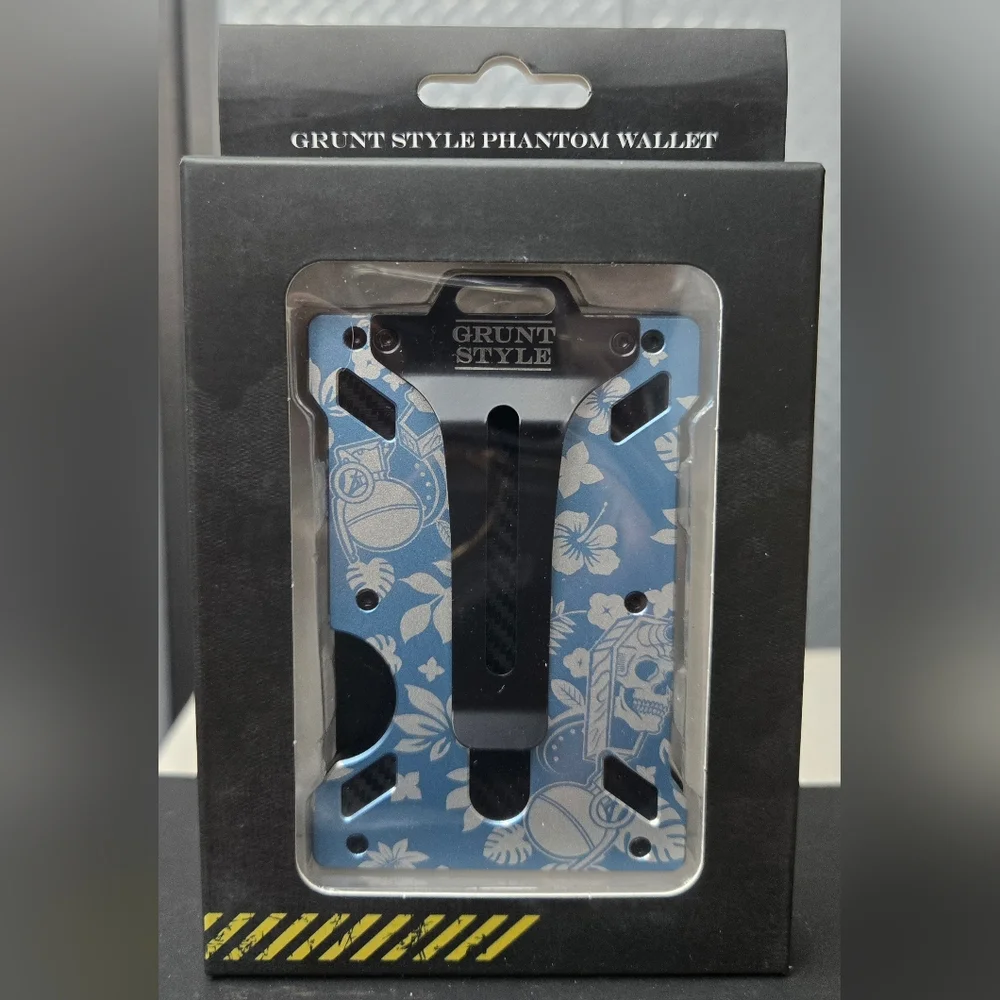 NEW Grunt Style Phantom Wallet Blue Tiki Skull Minimalist Tactical Money Clip
